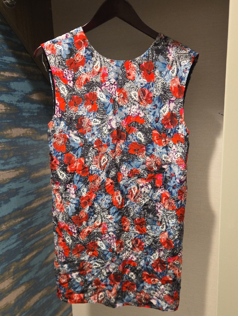The Kooples Red and Blue Floral Sheath Dress 100% Silk
